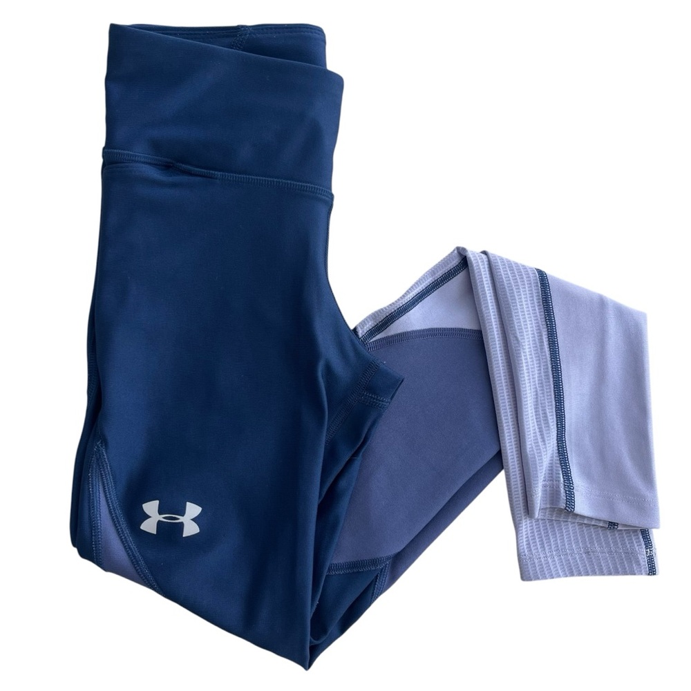 Under Armour Heatgear Womens Sz XS Navy Gray Colorblock Compression Tie Leggings